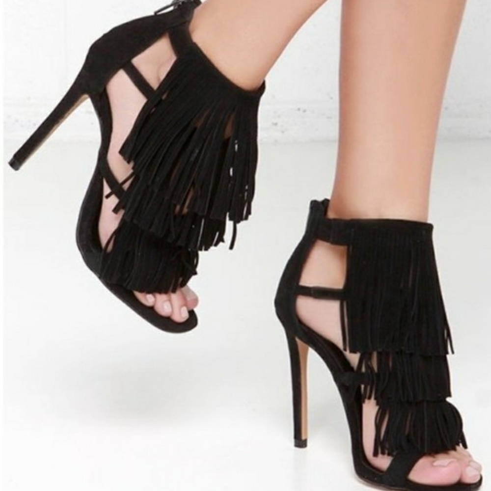 Steve Madden Black Fringe Stiletto Heels